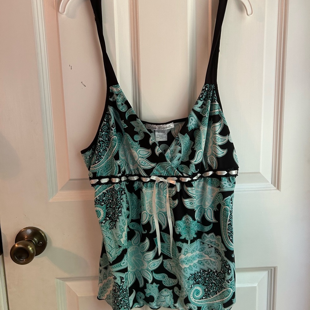 Linea Donatella Women’s Medium Black and Teal Y2K Tank Top